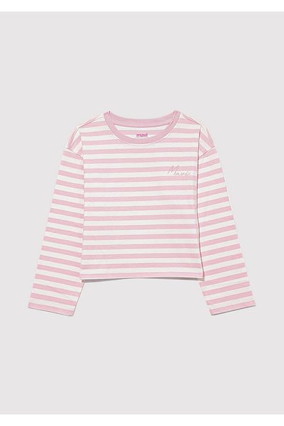 Mavi Rosa gestreiftes T-Shirt mit Stickerei, lockere Passform / lockere, entspannte Passform 7610262 -89150