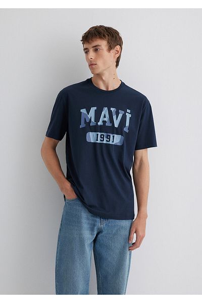 Mavi 1991 Printed Navy Blue T-Shirt Loose Fit / Loose Relaxed Cut 0612573 -70490