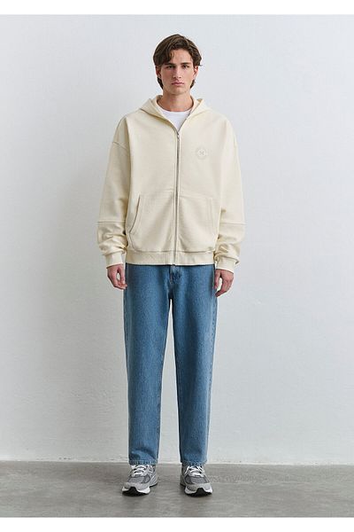 Mavi Patch Logo Zippered Ecru Sweatshirt 0S10306-70055