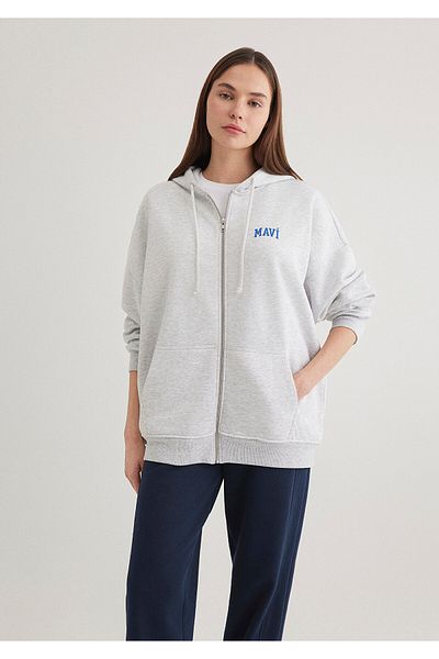 Mavi Сив суичър с качулка с щампа с лого 1S10246-88468