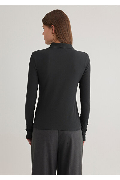 Mavi Polo Neck Long Sleeve Anthracite T-Shirt Fitted / Body Fitted Cutout 1612927 -70087