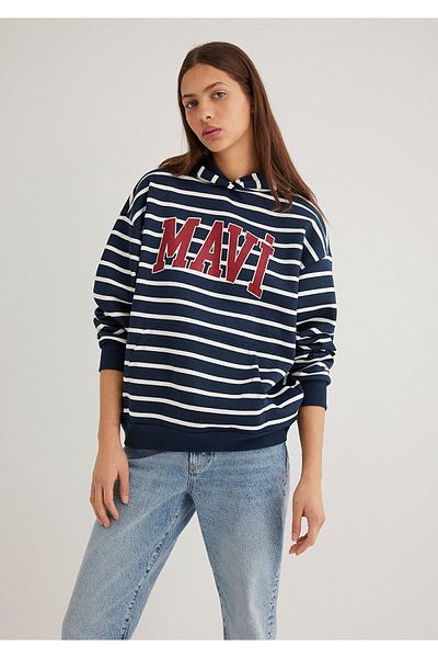 Mavi Φούτερ με τυπωμένο λογότυπο Navy Blue ριγέ - 1s10118-81518