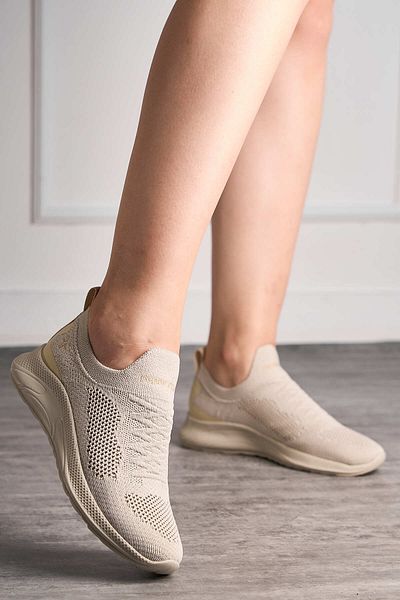 Nstil Daily Unisex Beige Sneaker Slip-On Breathable Lightweight Walking Laceless Flexible Sports Shoes 041F