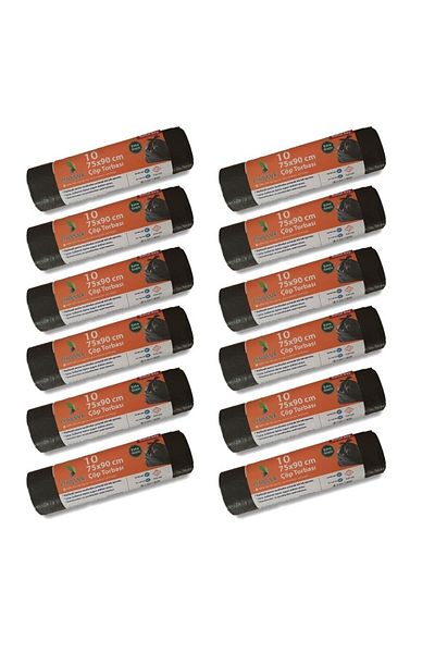 ERSOPACK صناعةكيس قمامة مقاس 75 × 90 سم 10 قطع × 12 قطعة