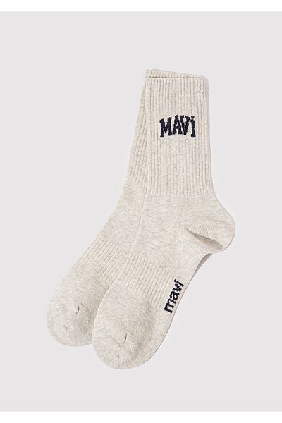 Mavi Logo Printed Ecru Socks 0911160 -80196