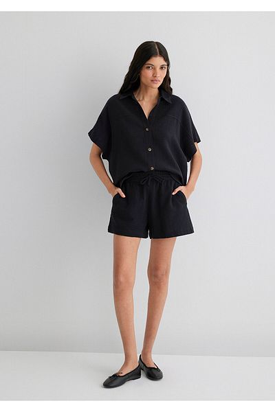 Mavi Μαύρο πουκάμισο με υφή Loose Fit / Loose Relaxed Fit 1210758 -900