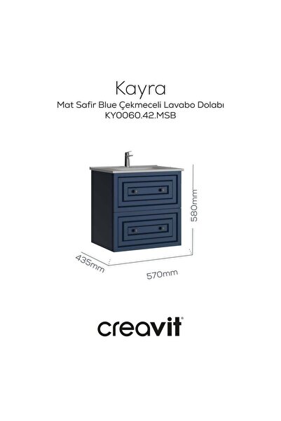 Creavit Kayra Mat Safir Blue Çekmeceli Lavabo Dolabı 60 cm