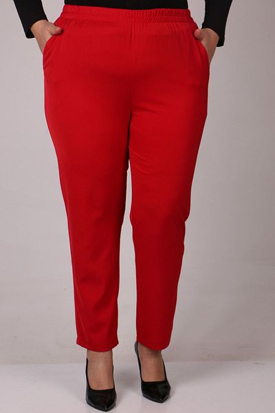 Eslina 29020 Large Size Elastic Waist Pipe Leg Oversize Trousers - Red