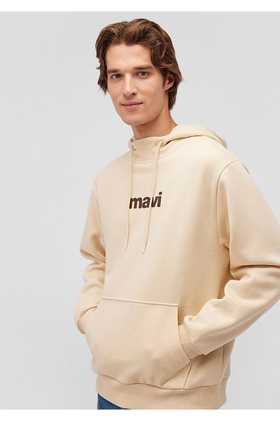 Mavi Logo Printed Hooded Beige Sweatshirt 0610960-70003