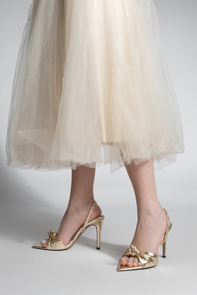 Marjin Women's Gold Heeled Sandals - Pointed Toe Knotted Back Elastic