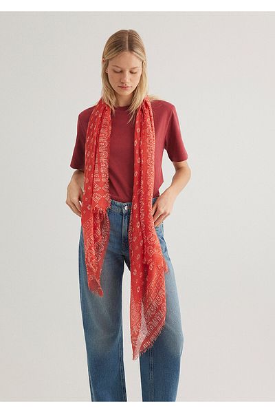 Mavi Printed Orange Shawl 198884-84512