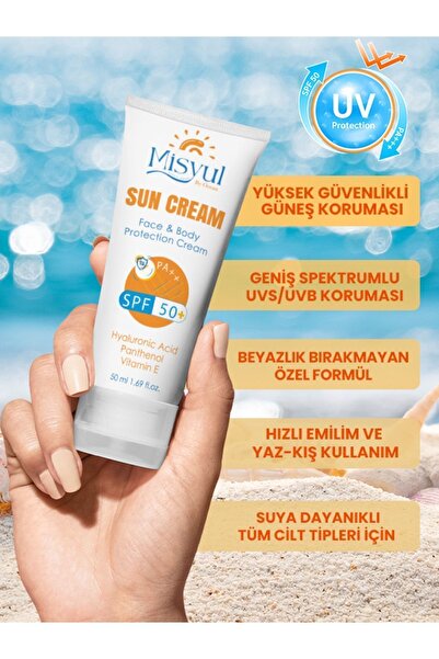 Misyul Güneş Kremi SPF 50 + Leke Karşıtı Hyaluronic Acid Nemlendirici Yüz Ve ...