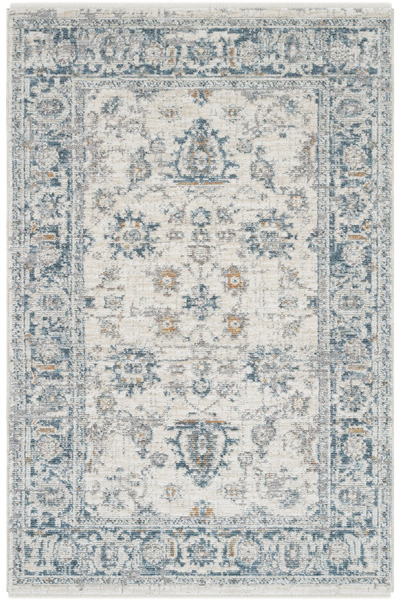 Cool Halı Belina Blue Cream Ethnic Vintage Carpet – Soft Loop Woven Summer Rug for Living Room & Home