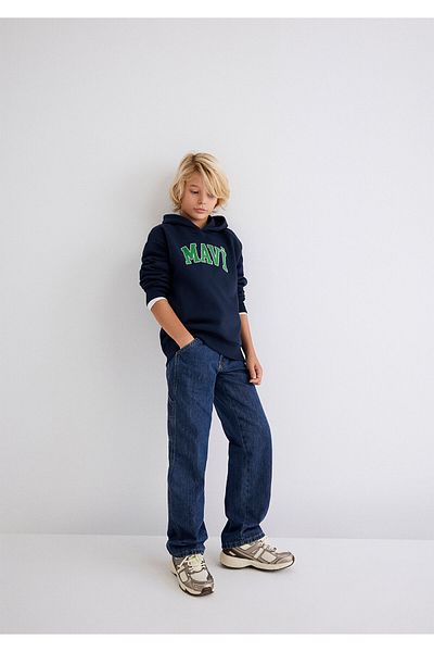 Mavi Logo Printed Navy Blue Hooded Sweatshirt 6610110-70490
