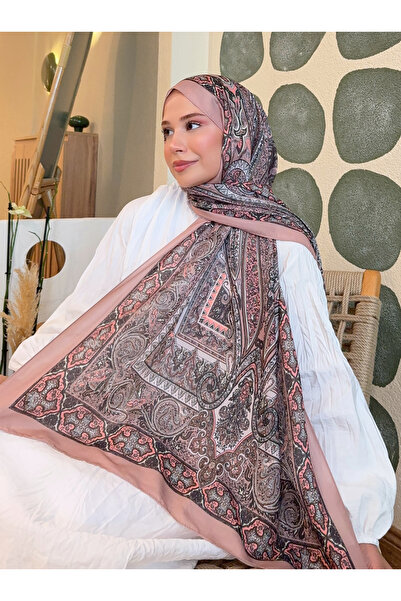 Mira İpek Retro Desen Pamuk Şal Sütlü Kahve ps9