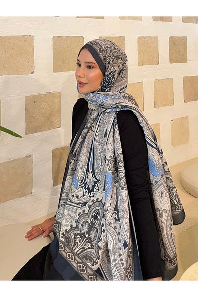 Mira İpek Ρετρό βαμβακερό σάλι Navy Blue Mink