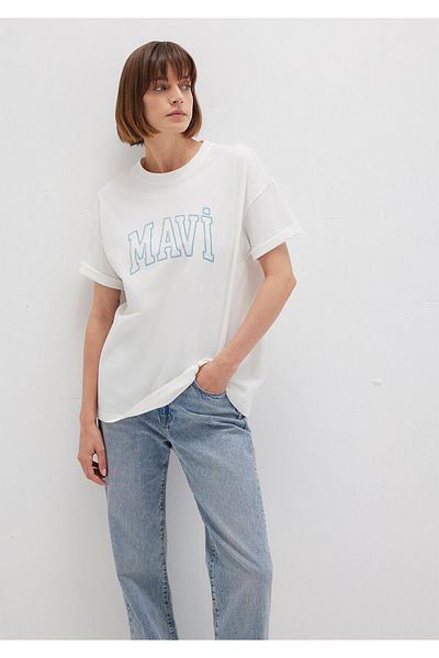 Mavi Tricou alb cu logo imprimat, cu croiala normală / croială normală 1611193-81964