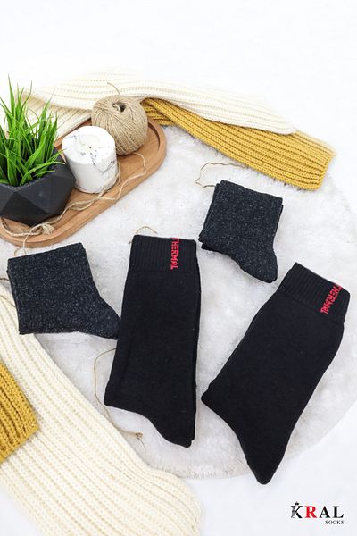 KRAL SOCKS Σετ 4 ανδρικές θερμικές χειμερινές κάλτσες (2 θερμικές + 2 μάλλινες) κάλτσες