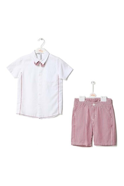 Nanica Kids Bow Tie Shirt Striped Shorts Set Red