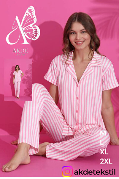 AKDE Milan Çizgili Kısa Kollu Pijama Takımı