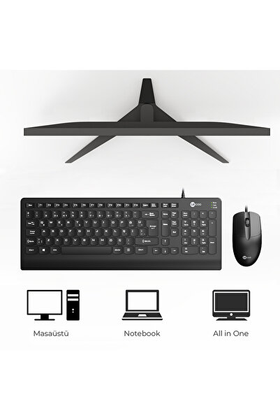 Lecoo Cm103 Usb Kablolu Türkçe Q Klavye Mouse Set Siyah Ergonomik Sessiz 1000 Dpı