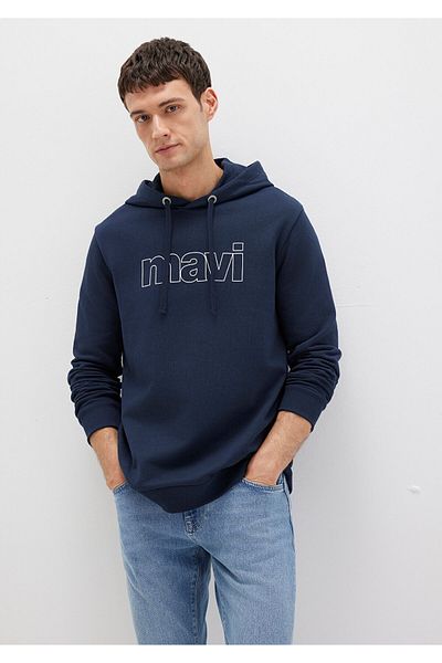 Mavi Hanorac albastru bleumarin cu glugă cu imprimeu cu logo 065606-28417