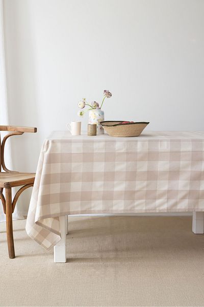 Wellstil Sora |   Față de masă din in Gingham Beige, Pătură de picnic în carouri Piti