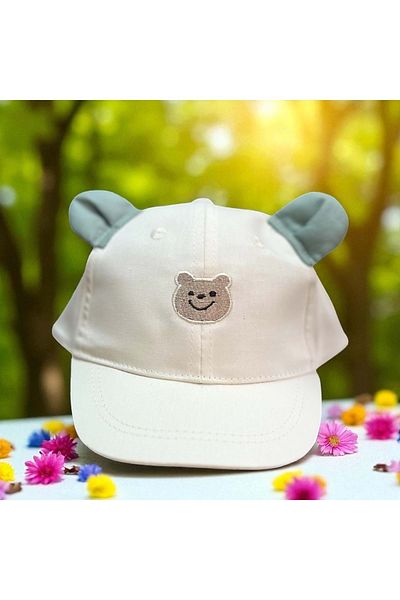 Balgüneş Tekstil 1/3 Years Old Boy's Cap with Ear Details (48-50 cm) Ecru