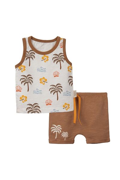 NECİXS BEBEE Palm Pattern Athlete Shorts Set Brown