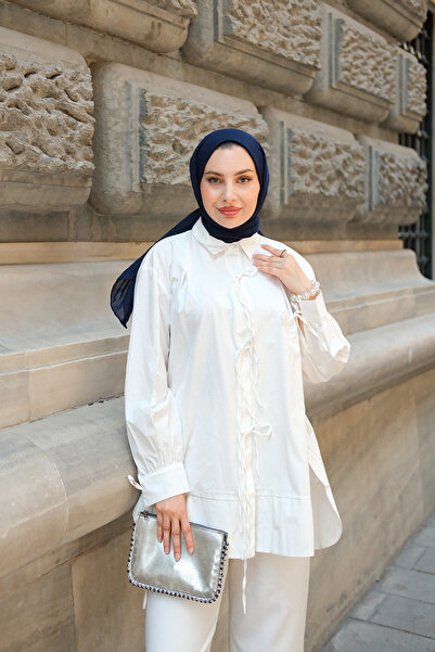 LOCCO White Oval Cut Women's Shirt - Front Ribbon Detail