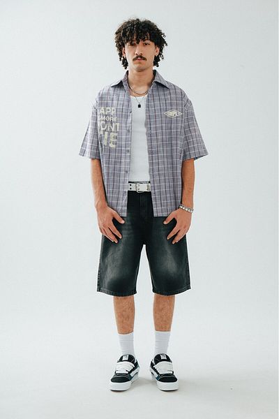 black sample Checkered Oversize Gray Men's Shirt