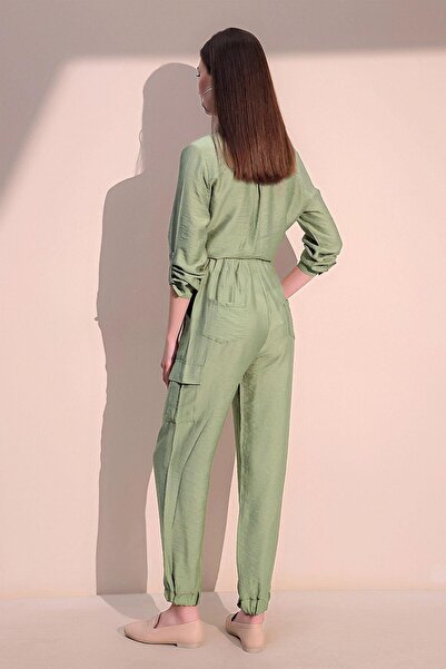 NEW LAVİVA Women's Khaki Linen Quality Fabric, Side Pocket, Elastic Leg Safari Pants