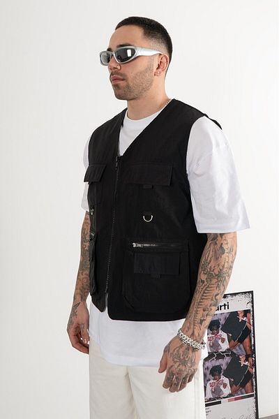 UKHWD SUPPLY Black Multi-Pocket Utility Cargo Men's Vest