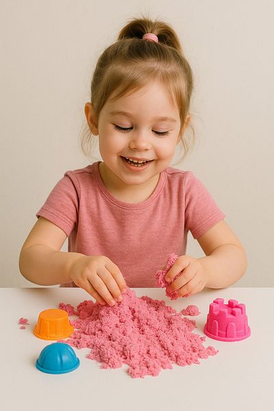 BuMeria Natural Kinetic Sand 1 kg Pink Color Soft Textured Educational Play Sand (Mold Gift)