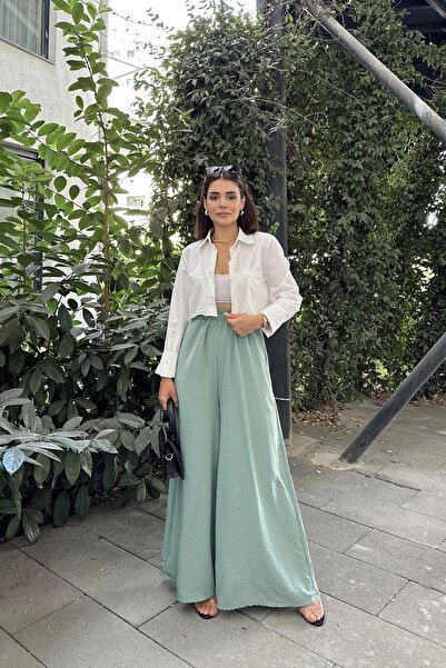 NEW LAVİVA Mint Elastic Waist, Pocket, Spanish / Wide Leg Special Fabric, Comfortable Fit Trousers - Suitable for Hijab