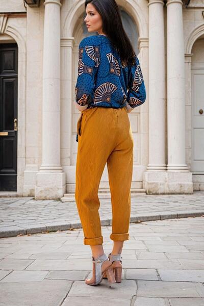 NEW LAVİVA Mustard Elastic Waist, Pocket Detail, Casual Trousers