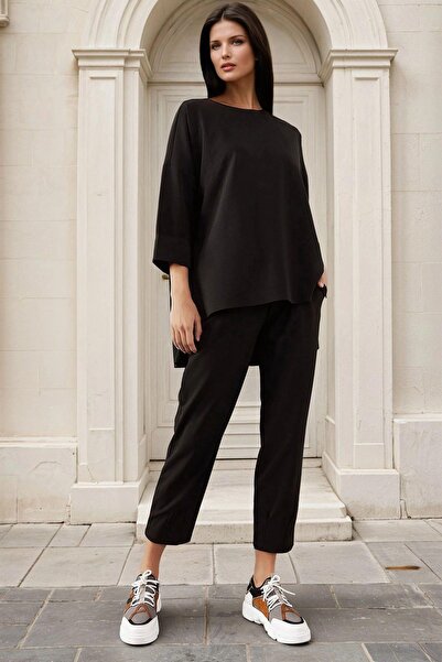NEW LAVİVA Three Quarter Black Sleeve Blouse and Trousers - Casual Casual Suit