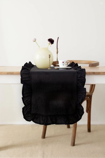 Wellstil Volană |   Runner Negru de In Volanat 40 X 110 Cm