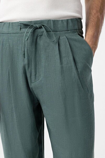 Antioch Yeşil Bel Bağlamalı Keten Karışımlı Baggy Erkek Pantolon