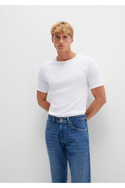 Mavi Tricou alb cu detaliu în coastă, croială mulată 06605622
