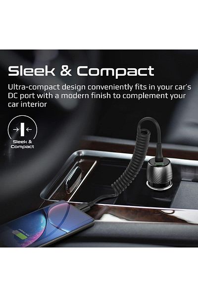 Promate Usb-c Car Charger With Cable, Universal 33w Power Delivery Dc Charger With Built-in Type-c