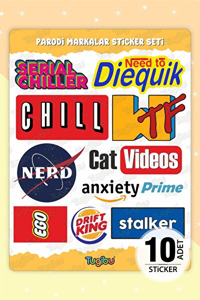 TUGİBU Parody Sticker Set, Chill Sticker Set, 10 Pieces Parody Brands Sticker Set