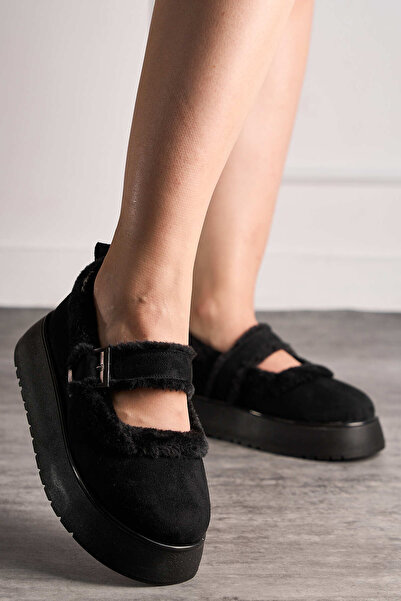 Allyup Gunluk Жіночі чорні підошви Babet товсті зубчасті підошви Деталь ремен...