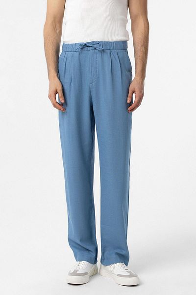 Antioch Baby Blue Waist Tied Linen Blended Baggy Men's Trousers