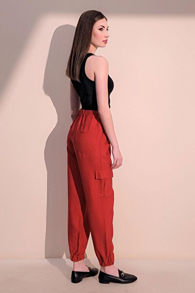 NEW LAVİVA Women's Coral Linen Quality Fabric, Side Pocket, Elastic Leg Safari Pants