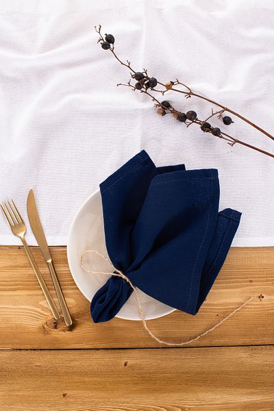 Wellstil Premium |   Set 6 servetele de in bleumarin 40 X 40 Cm