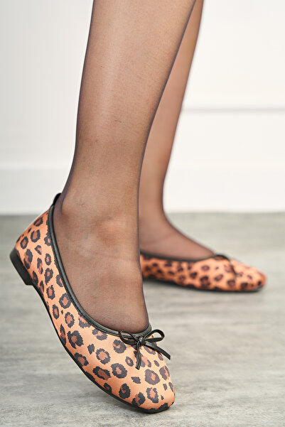 Nstil Daily Women's Leopard Ballerina Oval Toe Bow Comfortable Mold Serrated Sole Ballerina Shoes 112