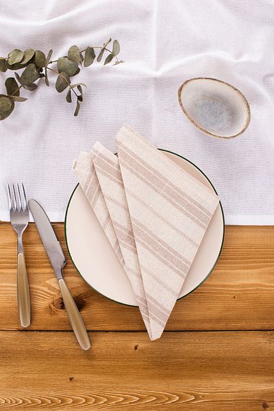 Wellstil Bohemian - 2-Piece Brown Striped Linen Napkin 80X80 cm