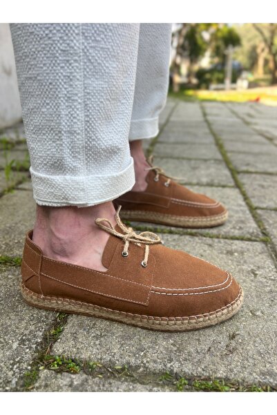 by selvi Lukka Shoes Sahra Men's Faux Leather Tan Lace-Up Espadrille