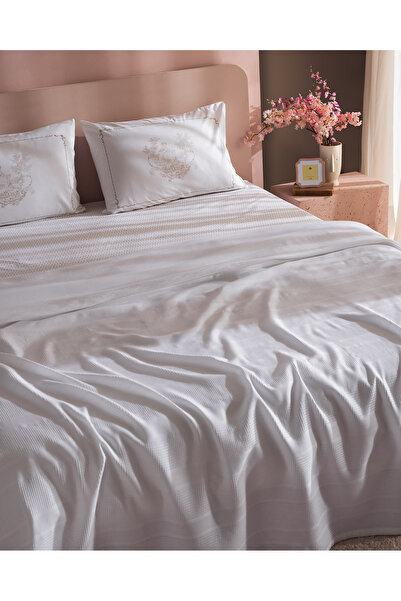 Madame Coco Mathilda Tek Kişilik %100 Pamuk Karde Düz Pike Takımı - Beyaz